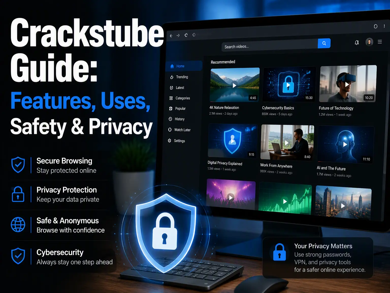 Crackstube guide showing video browsing features, privacy considerations, and essential online safety tips for users.